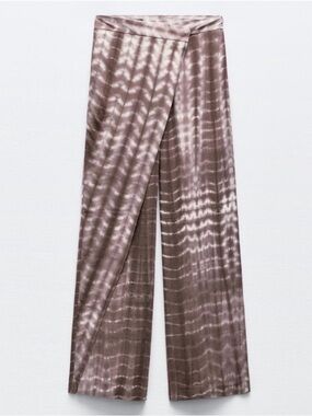 Zara Brown Tie-Dye Wrap Wide Leg Trousers NWT Size XL